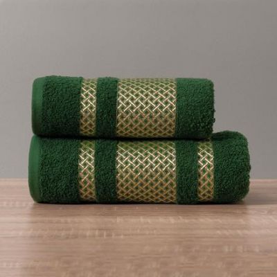 Ręcznik Lionel kolor ciemno zielony;butelkowy ze złotą bordiurą 70x140
