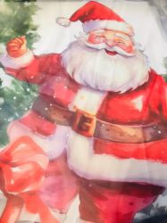 Firanka gotowa Mikołaj z prezentami wys 160x150cm FIRANA ŚWIĄTECZNA PANEL Z WOALU